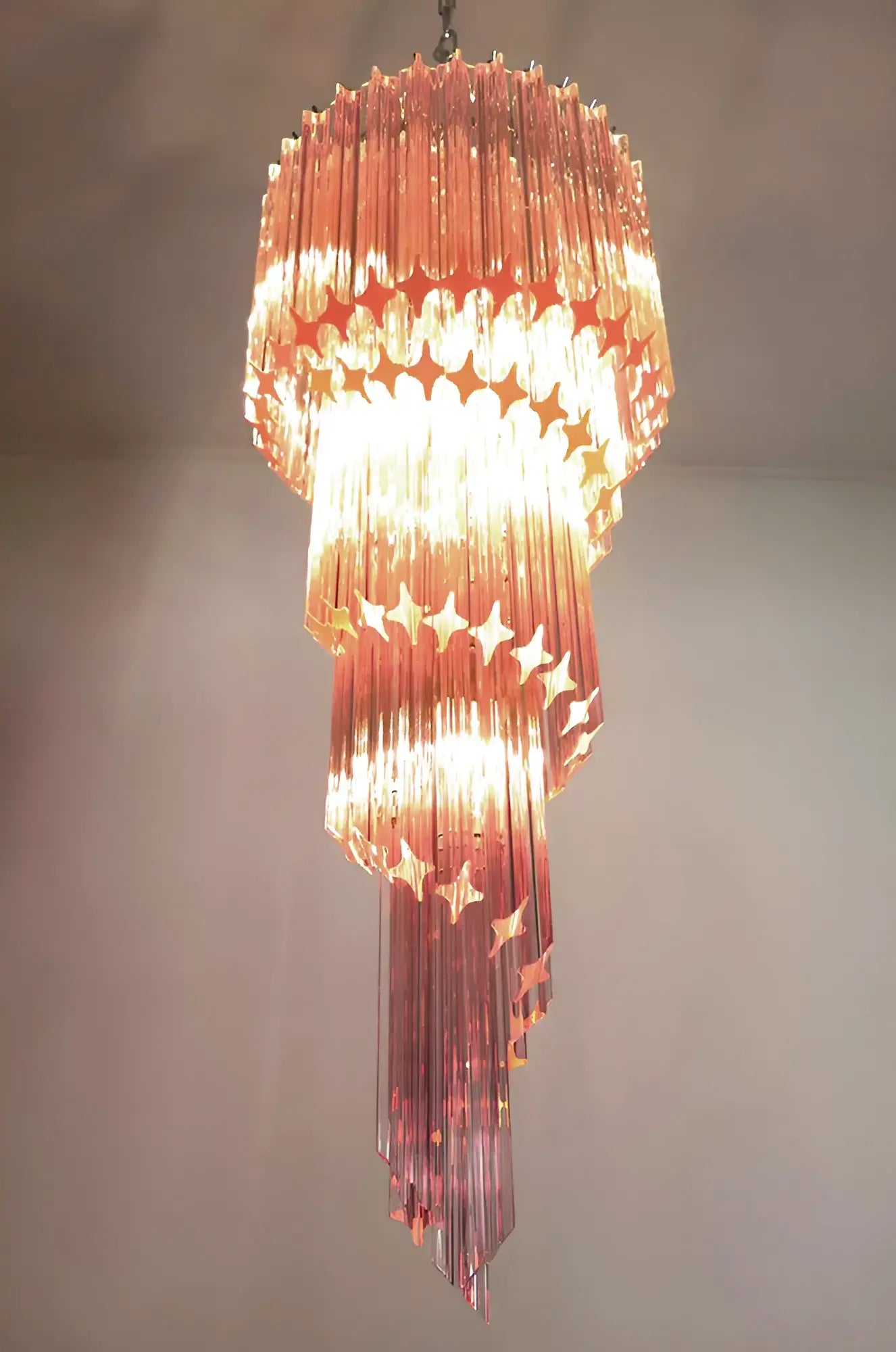 Murano Spiral Pink Prism Glass Chandelier material and finish detail