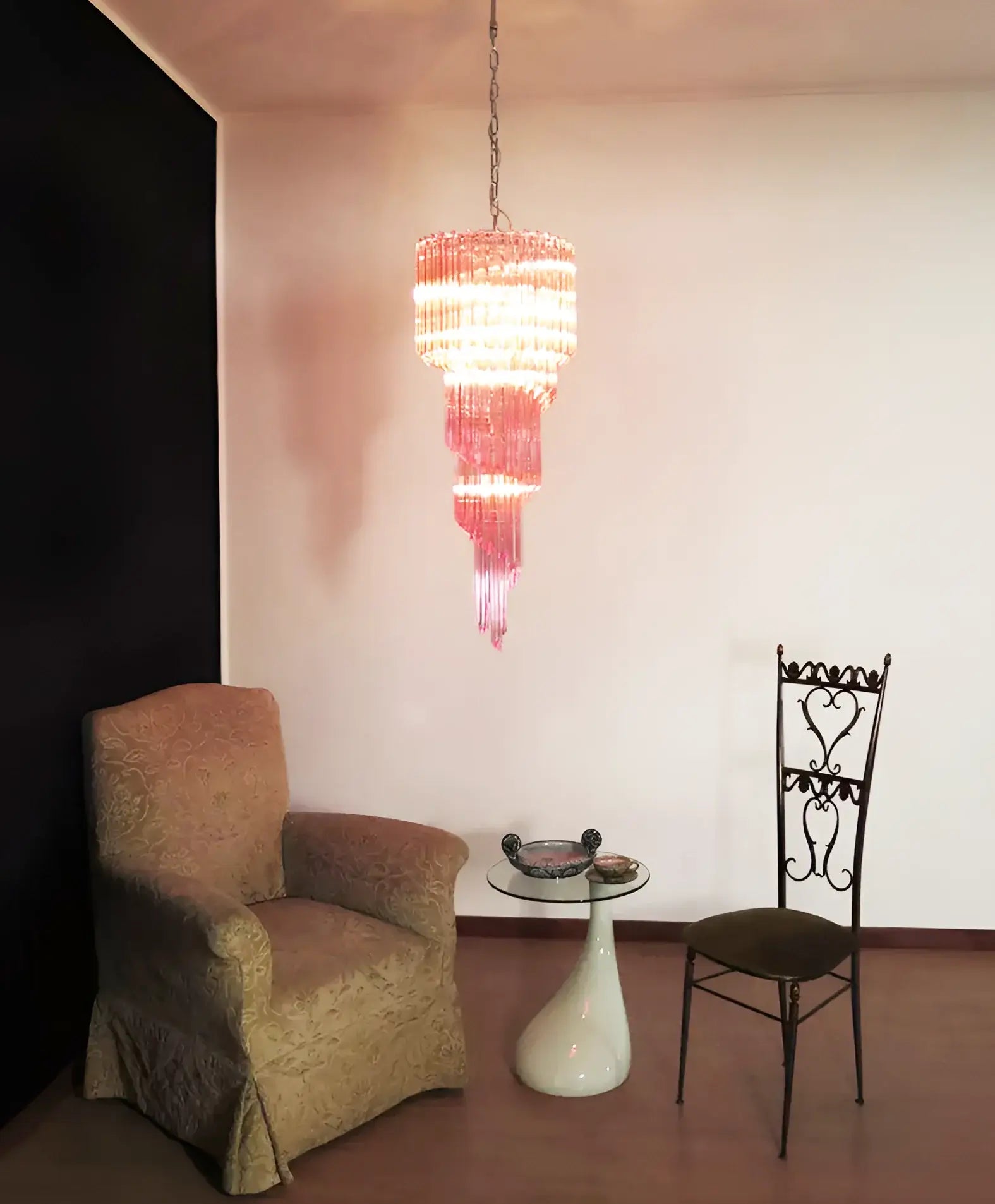 Murano Spiral Pink Prism Glass Chandelier product image