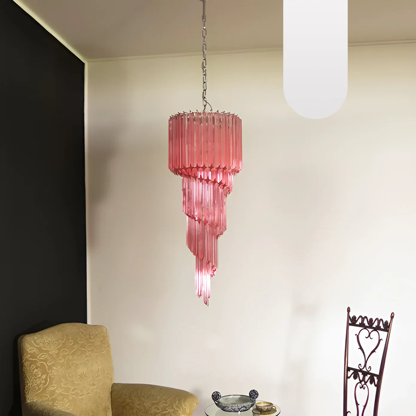 Murano Spiral Pink Prism Glass Chandelier product image