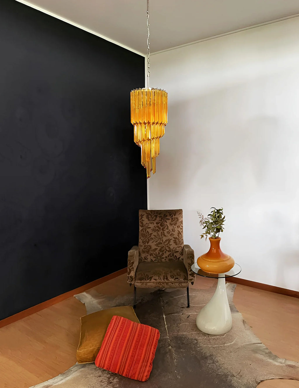 Murano Spiral Prisms Amber Chandelier material and finish detail