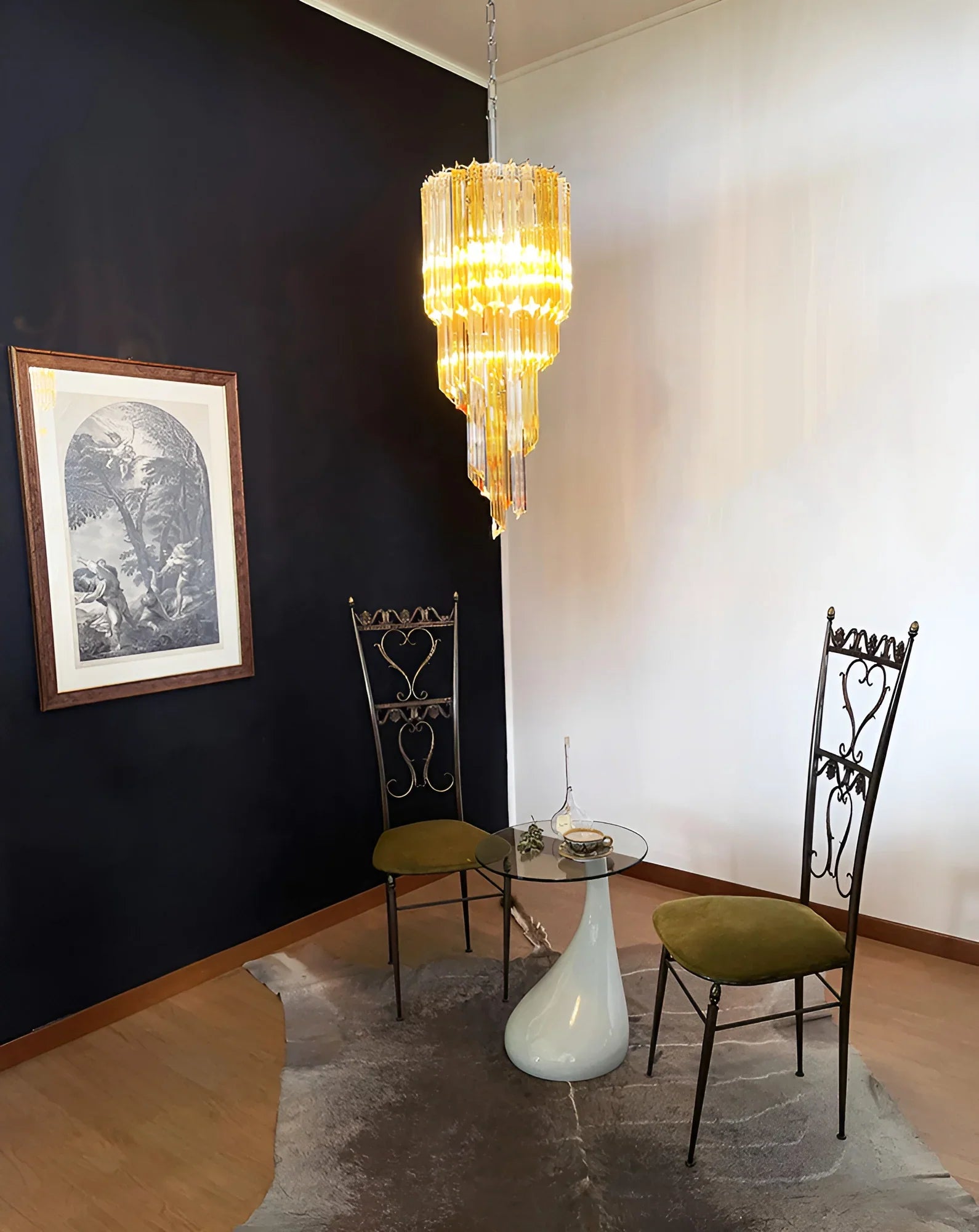 Murano Spiral Prisms Transparent Amber Chandelier material and finish detail