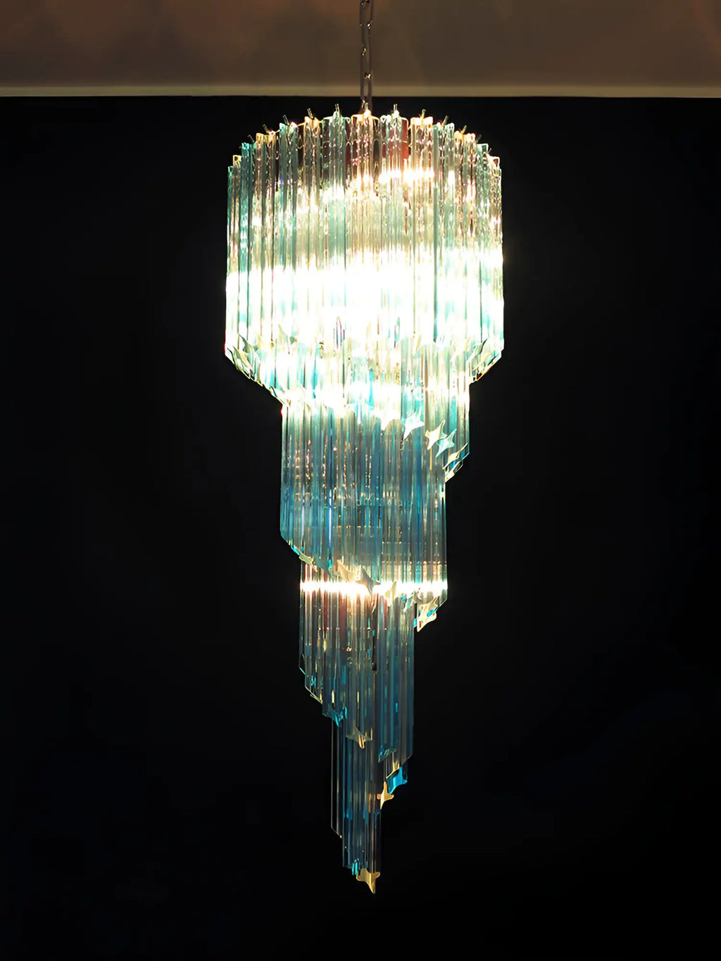 Murano Spiral Transparent Blue Prism Glass Chandelier product image