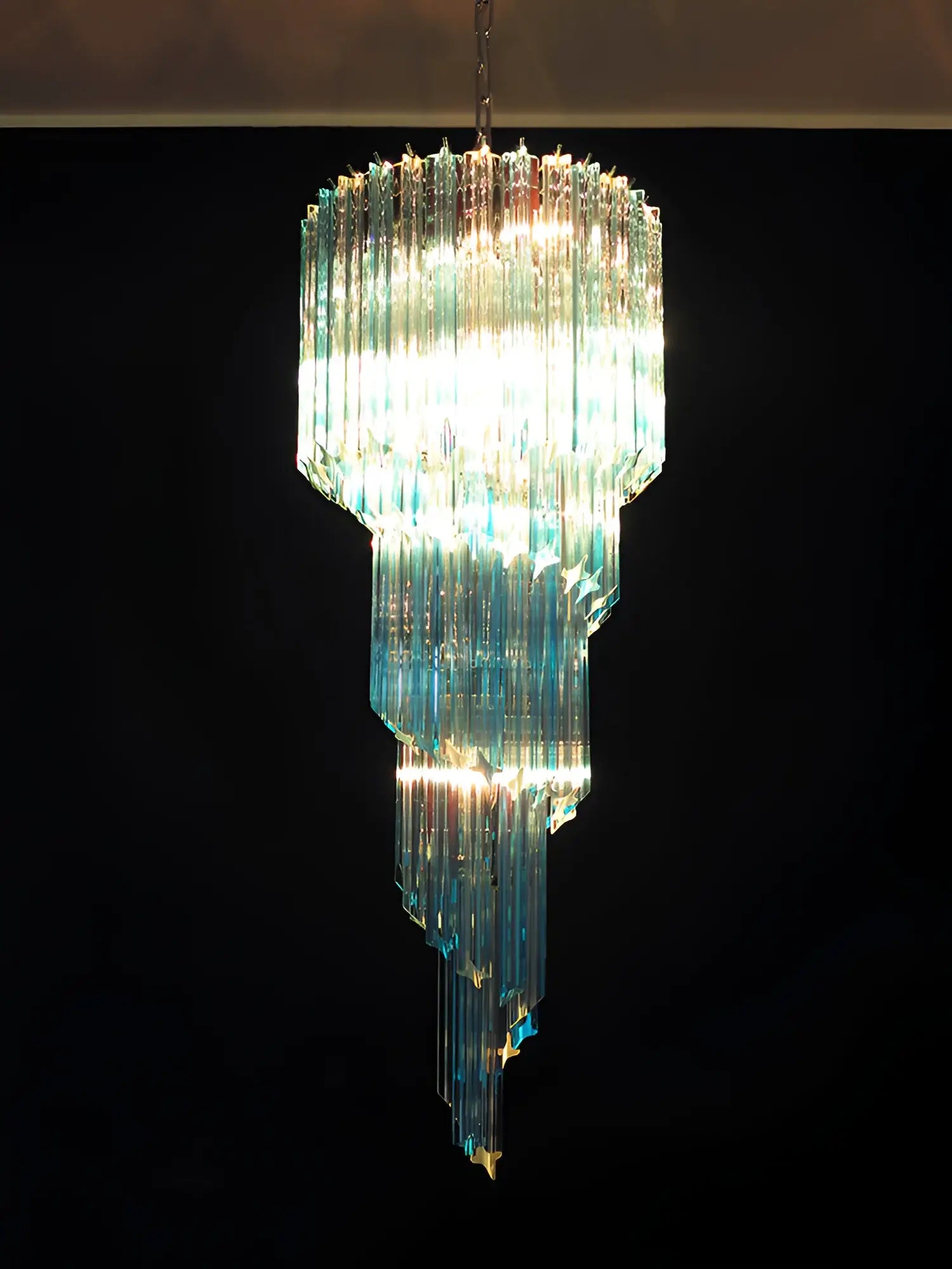 Murano Spiral Transparent Blue Prism Glass Chandelier product image