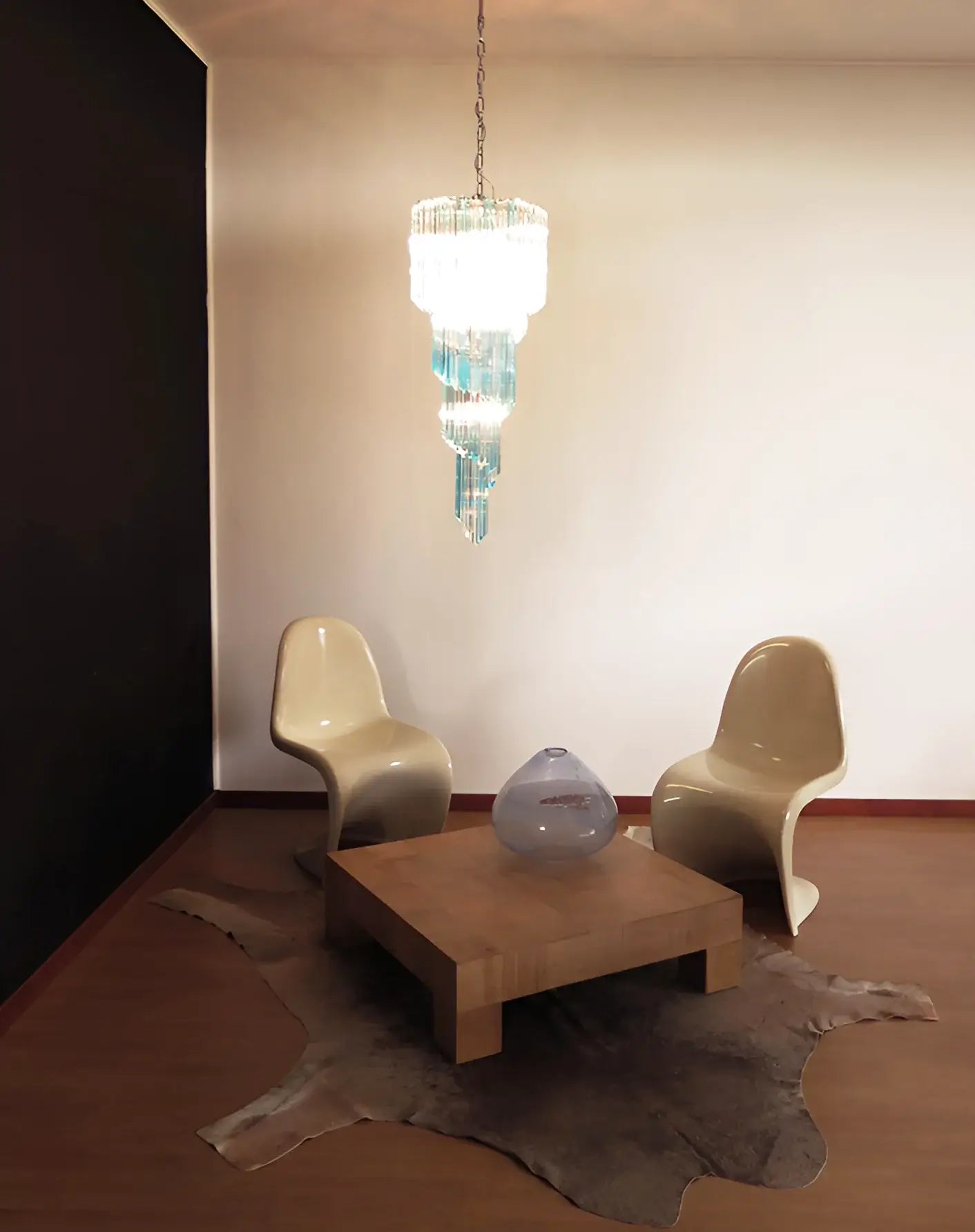 Murano Spiral Transparent Blue Prism Glass Chandelier product image