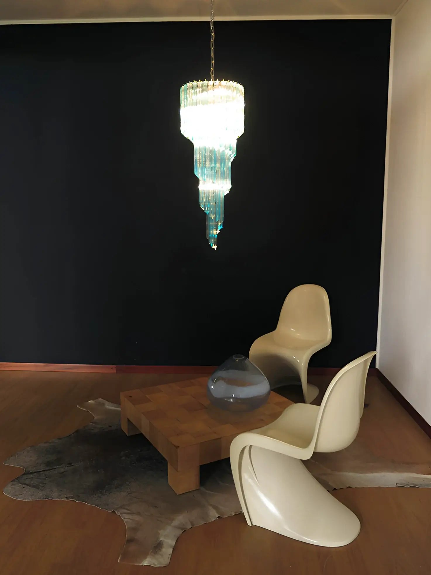 Murano Spiral Transparent Blue Prism Glass Chandelier product image