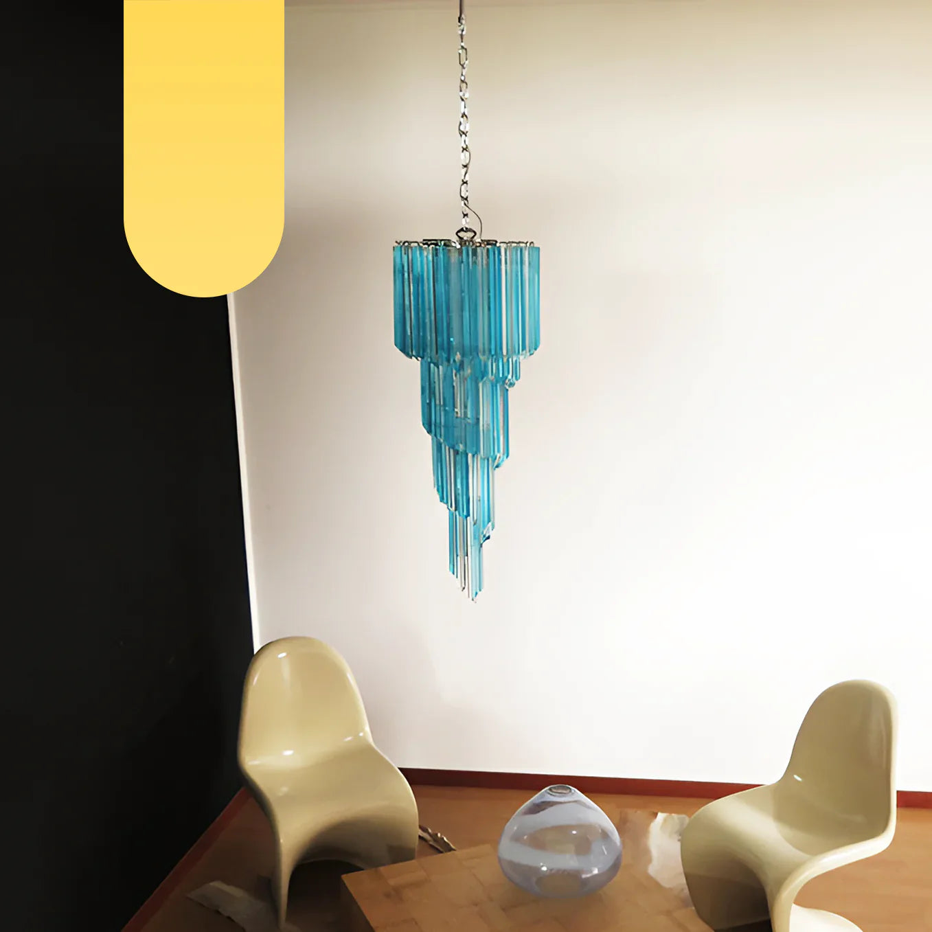 Murano Spiral Transparent Blue Prism Glass Chandelier product image