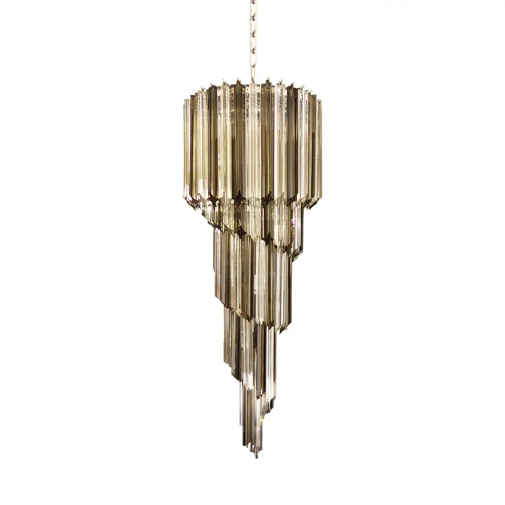 Murano Spiral Transparent Smoked Prism Glass Chandelier by Bling Lighting Studio