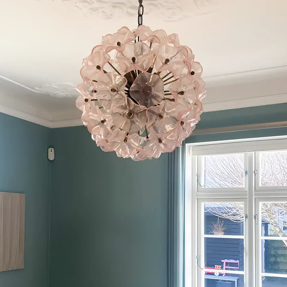Murano Sputnik Poppy Pink Chandelier detail view