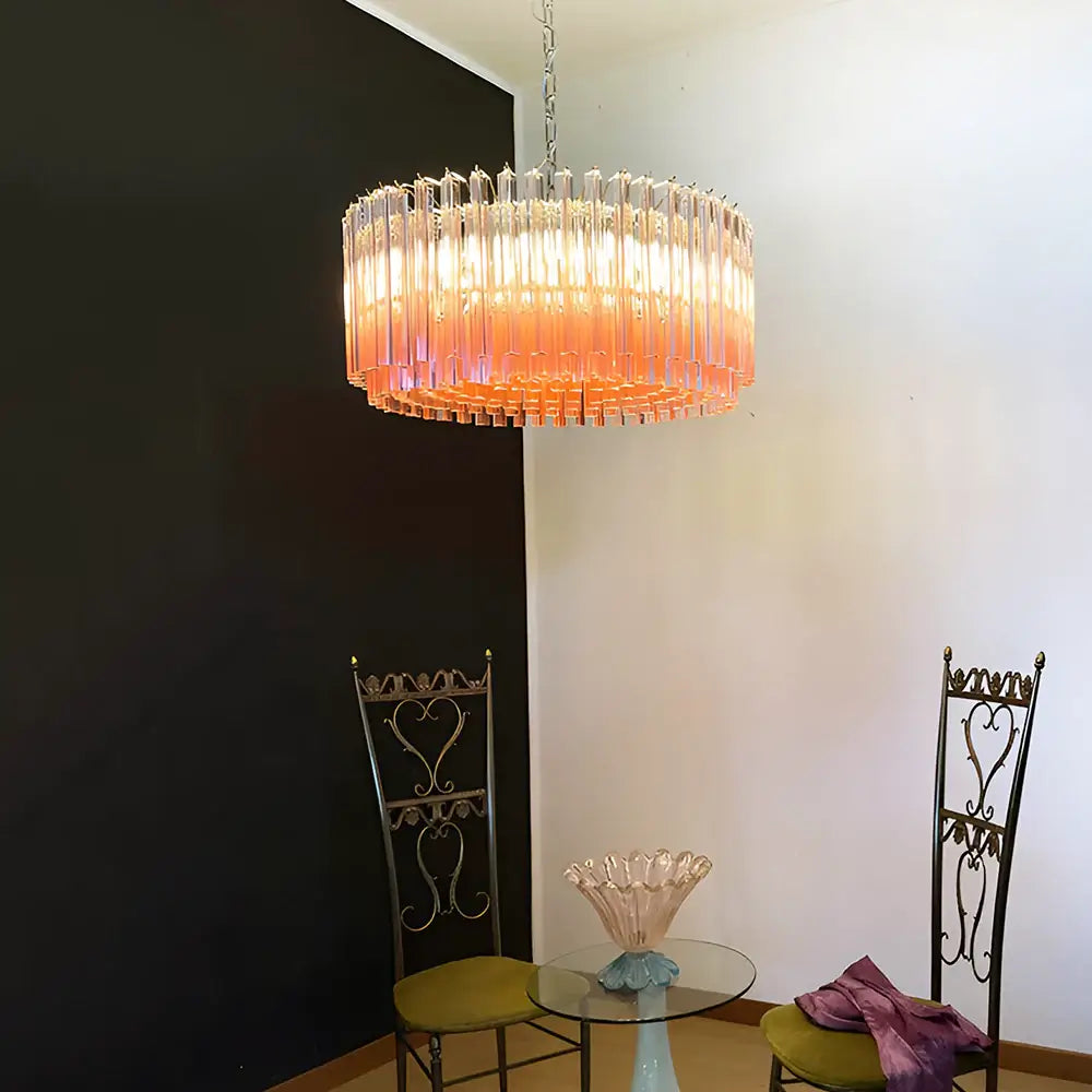 Murano Triedri Round Prisms Pink Chandelier detail view