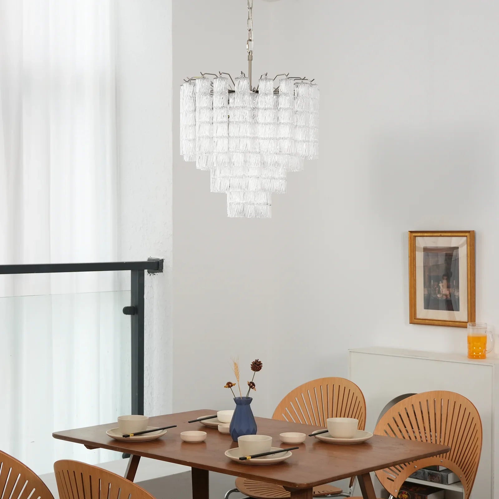 Murano Wave Glass Tube Chandelier material and finish detail