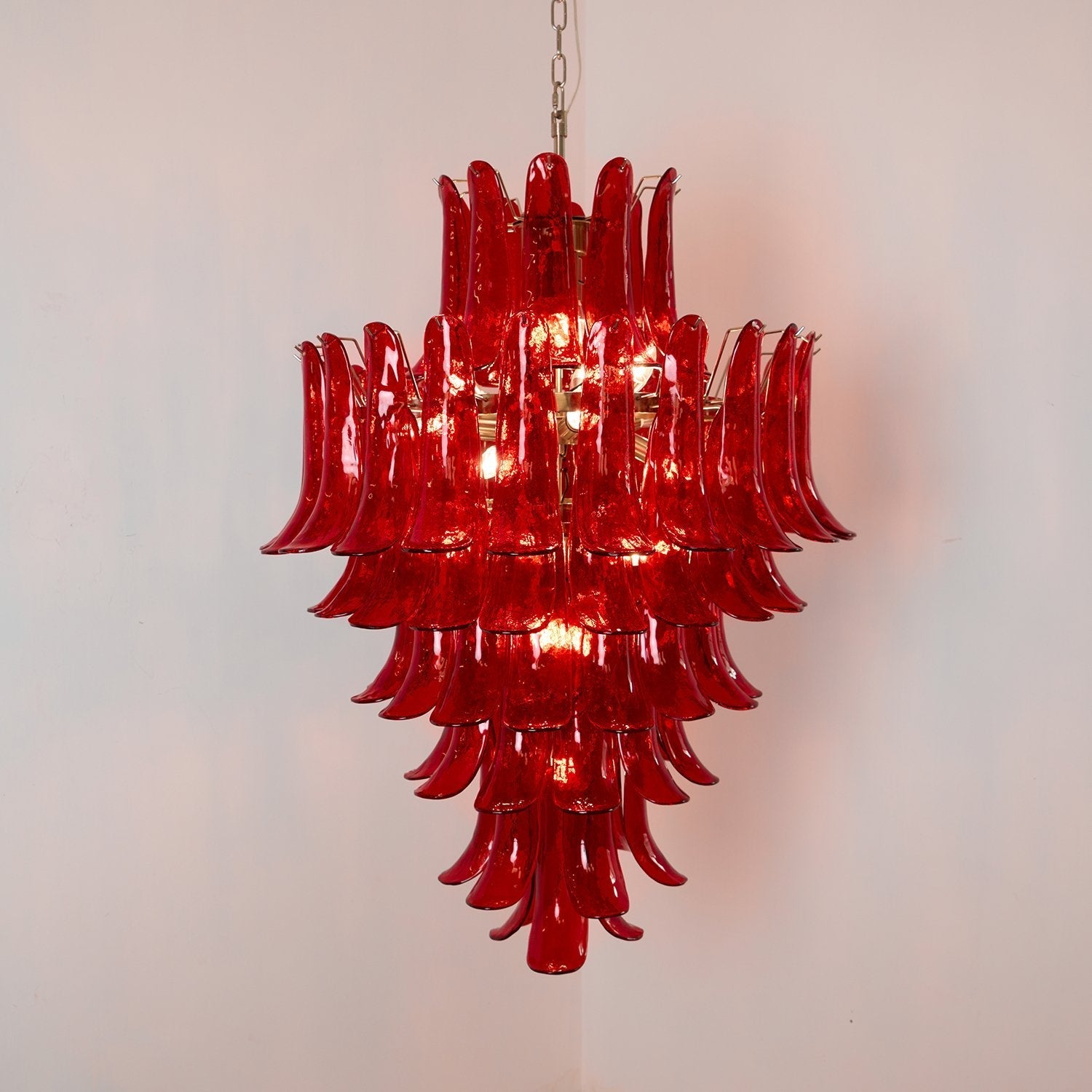 Luxury Murano Crimson Cascade Chandelier material and finish detail