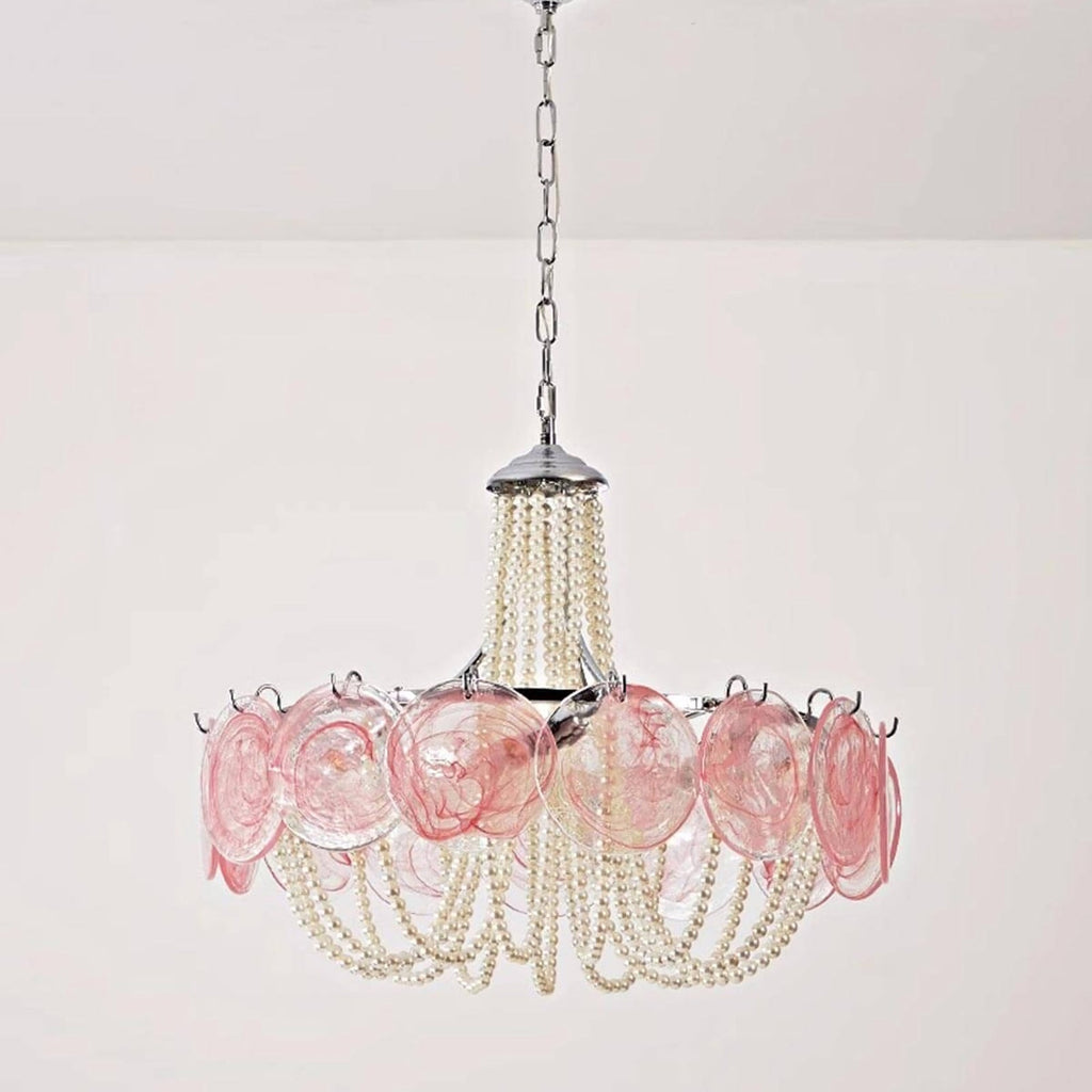 Murano Pink Disc Glass Chandelier product image