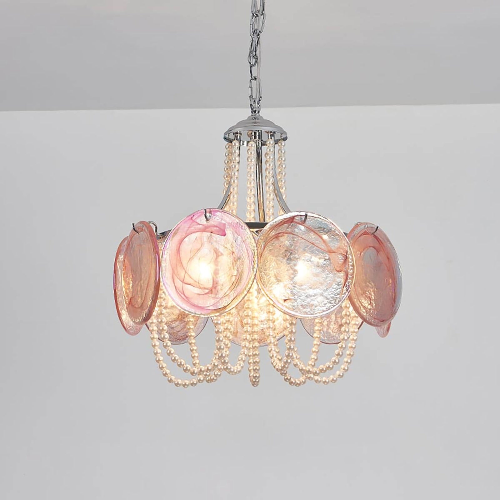 Murano Pink Disc Glass Chandelier product image