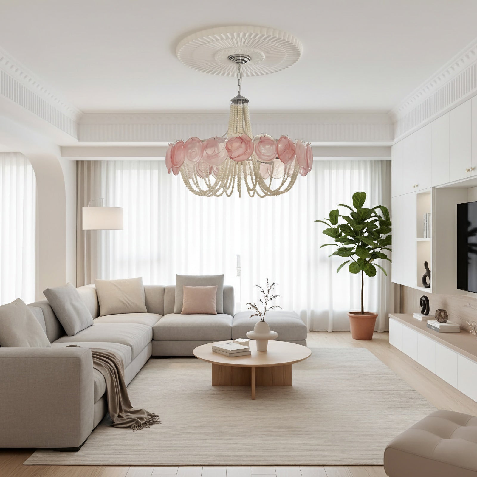 Murano Pink Disc Glass Chandelier additional product view