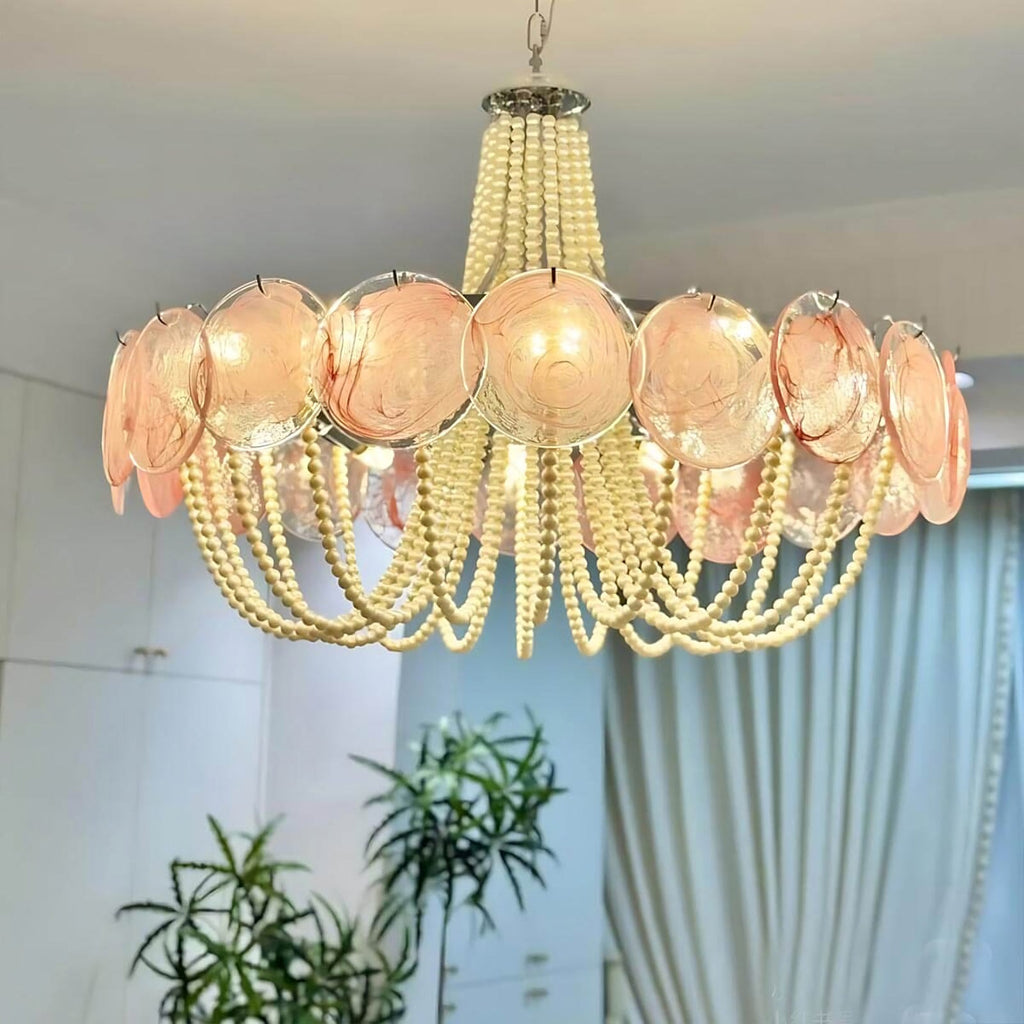 Murano Pink Disc Glass Chandelier product image