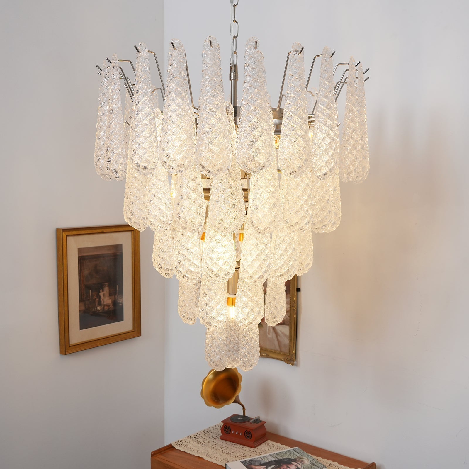Modern Murano Glass Dewdrop Chandelier material and finish detail