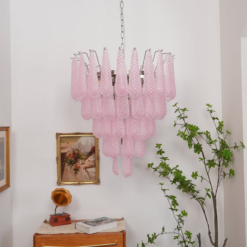 Modern Murano Pink Glass Dewdrop Chandelier product image