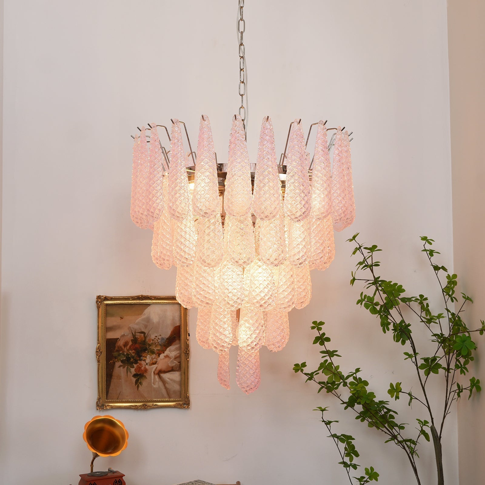 Modern Murano Pink Glass Dewdrop Chandelier product image