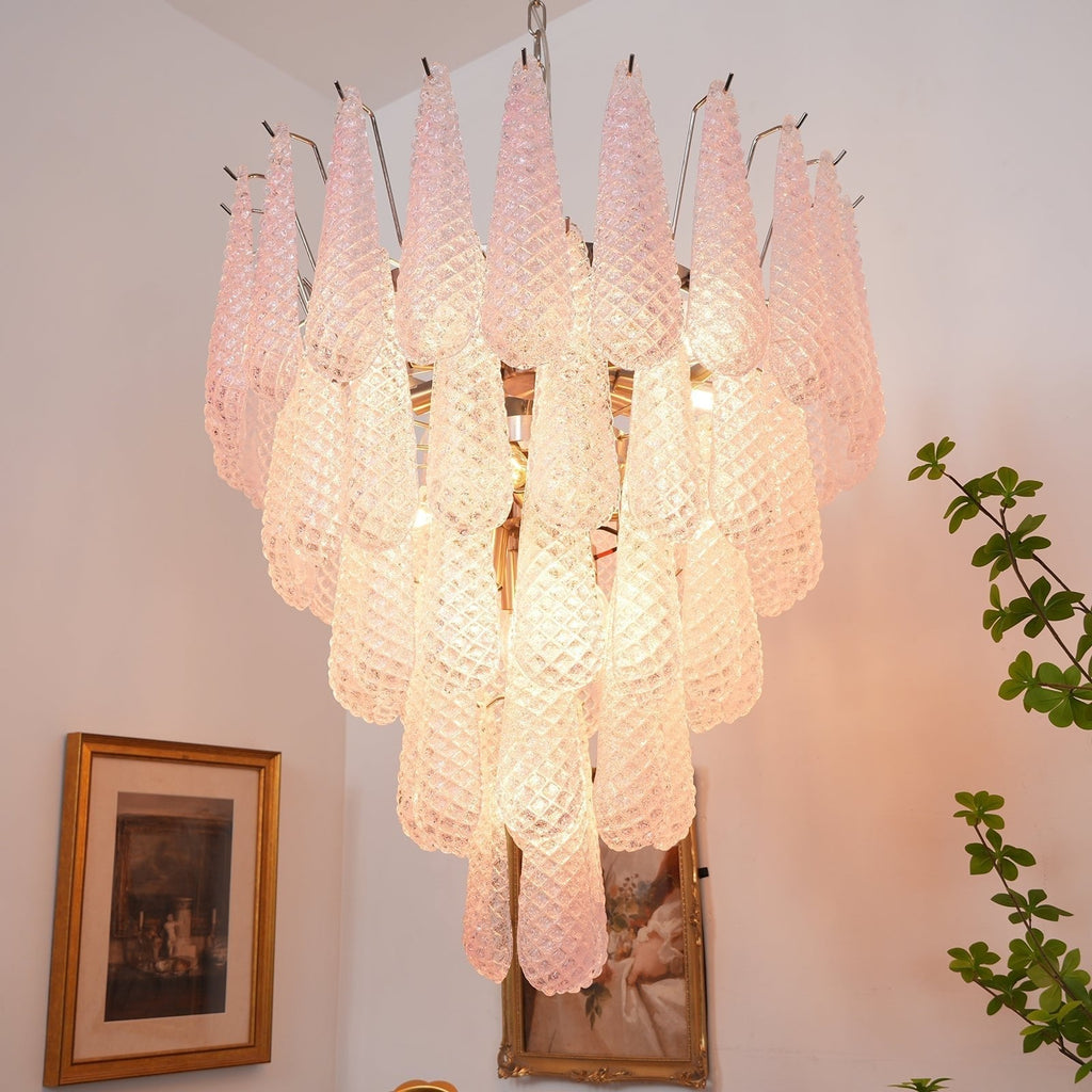 Modern Murano Pink Glass Dewdrop Chandelier product image