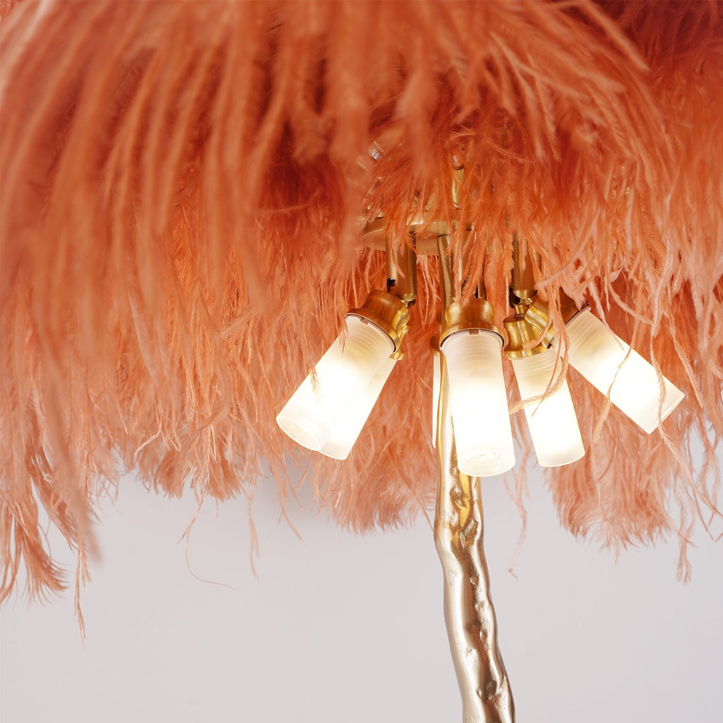 Ostrich Feather Brass Floor Lamp by Bling Lighting Studio