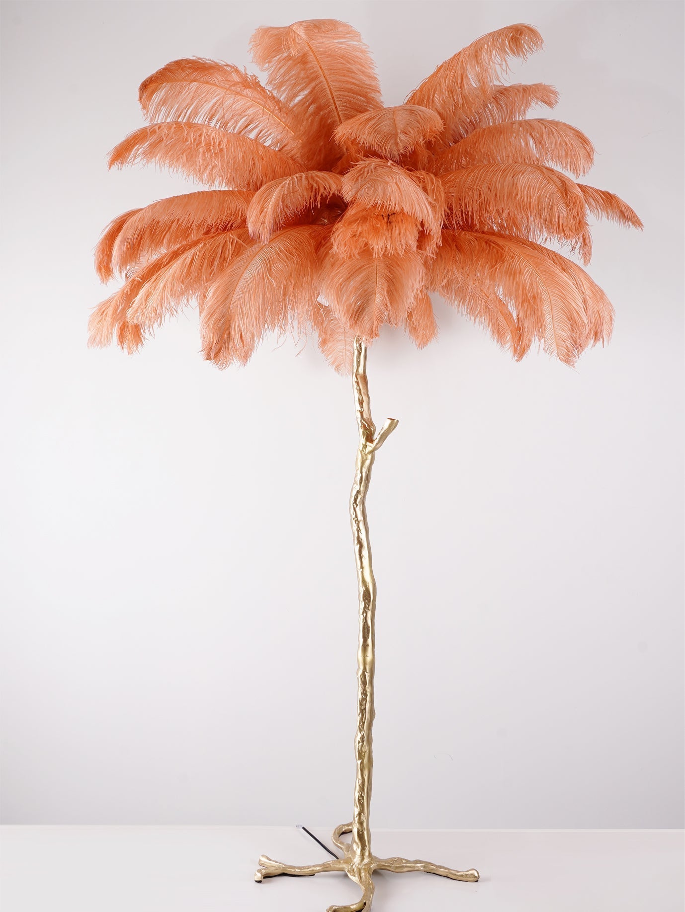 Ostrich Feather Brass Floor Lamp by Bling Lighting Studio