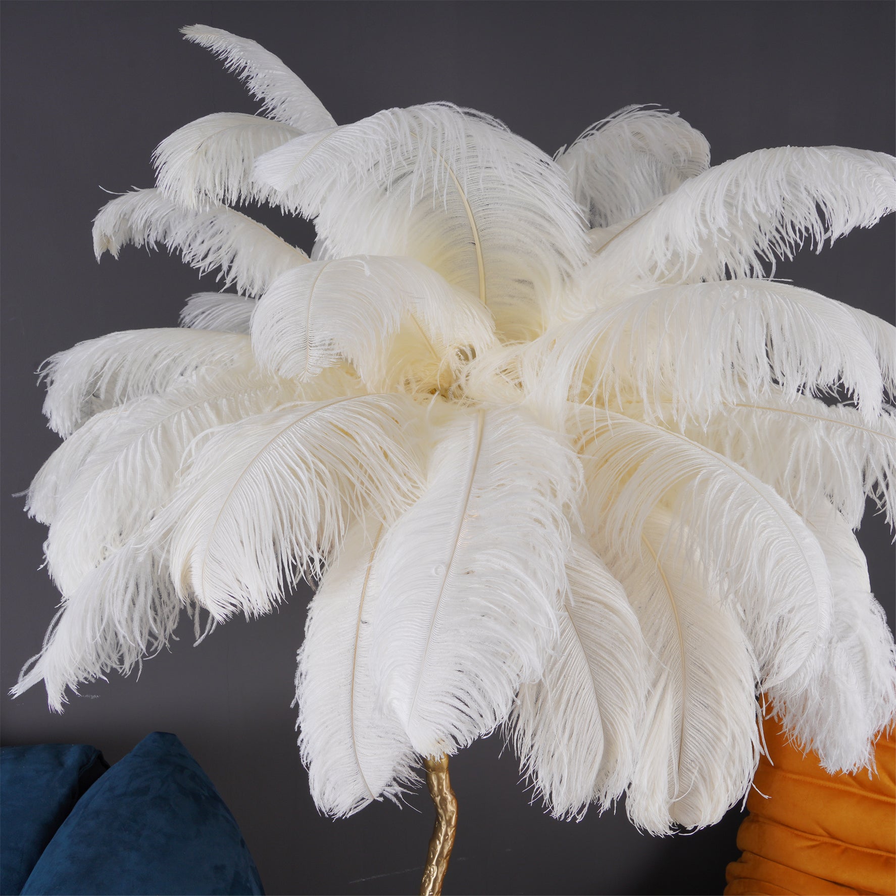 Ostrich Feather Brass Floor Lamp by Bling Lighting Studio
