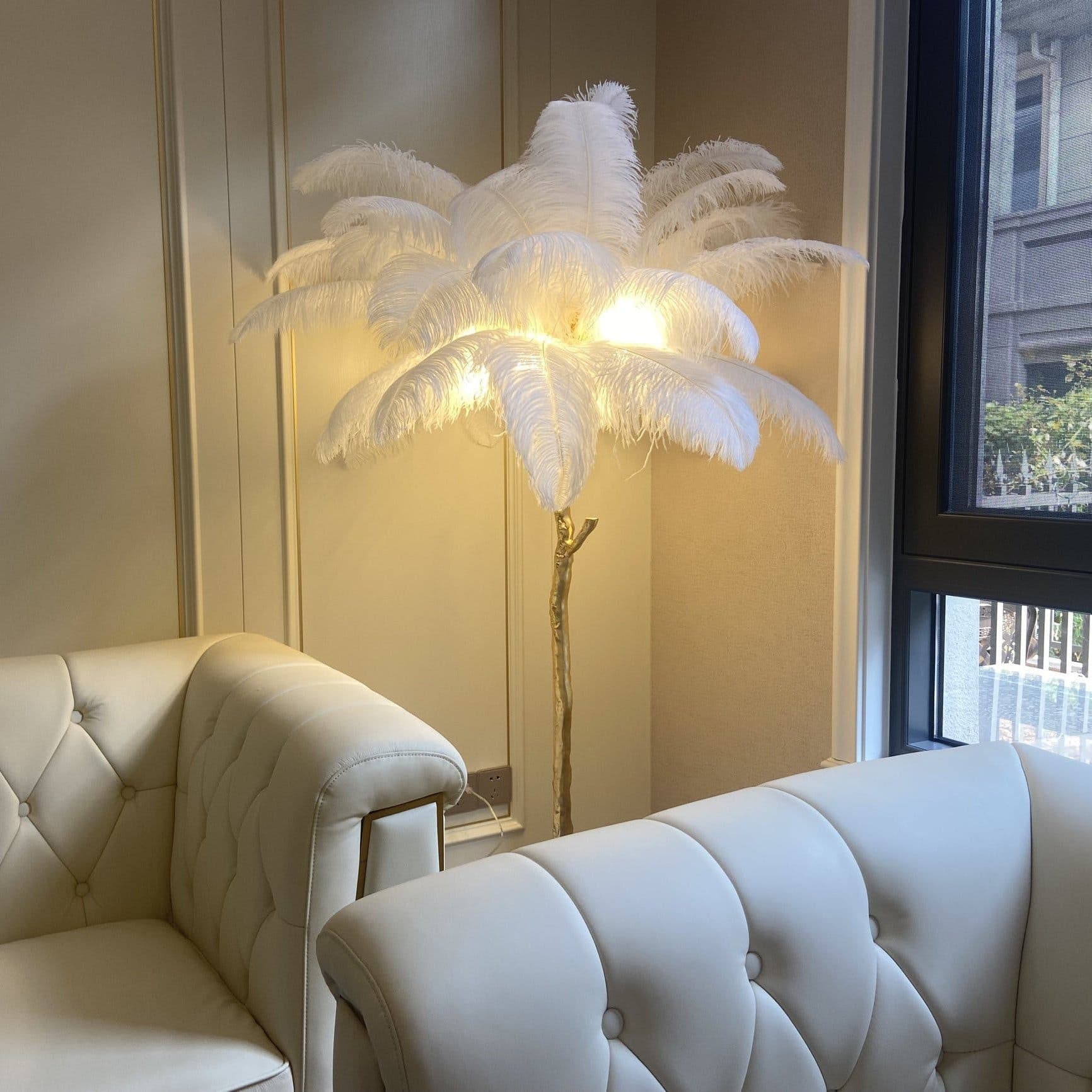 Ostrich Feather Brass Floor Lamp by Bling Lighting Studio