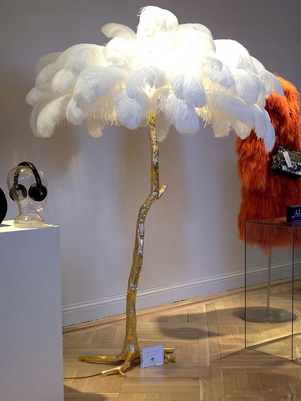 Ostrich Feather Brass Floor Lamp by Bling Lighting Studio