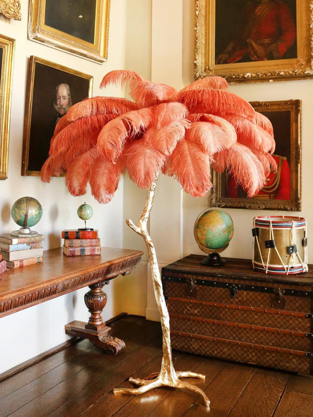Ostrich Feather Brass Floor Lamp by Bling Lighting Studio