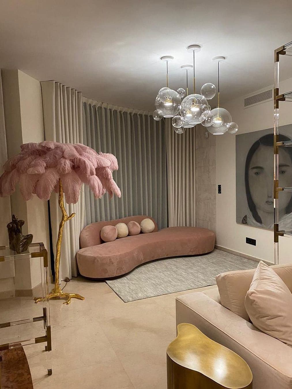 Ostrich Feather Brass Floor Lamp by Bling Lighting Studio