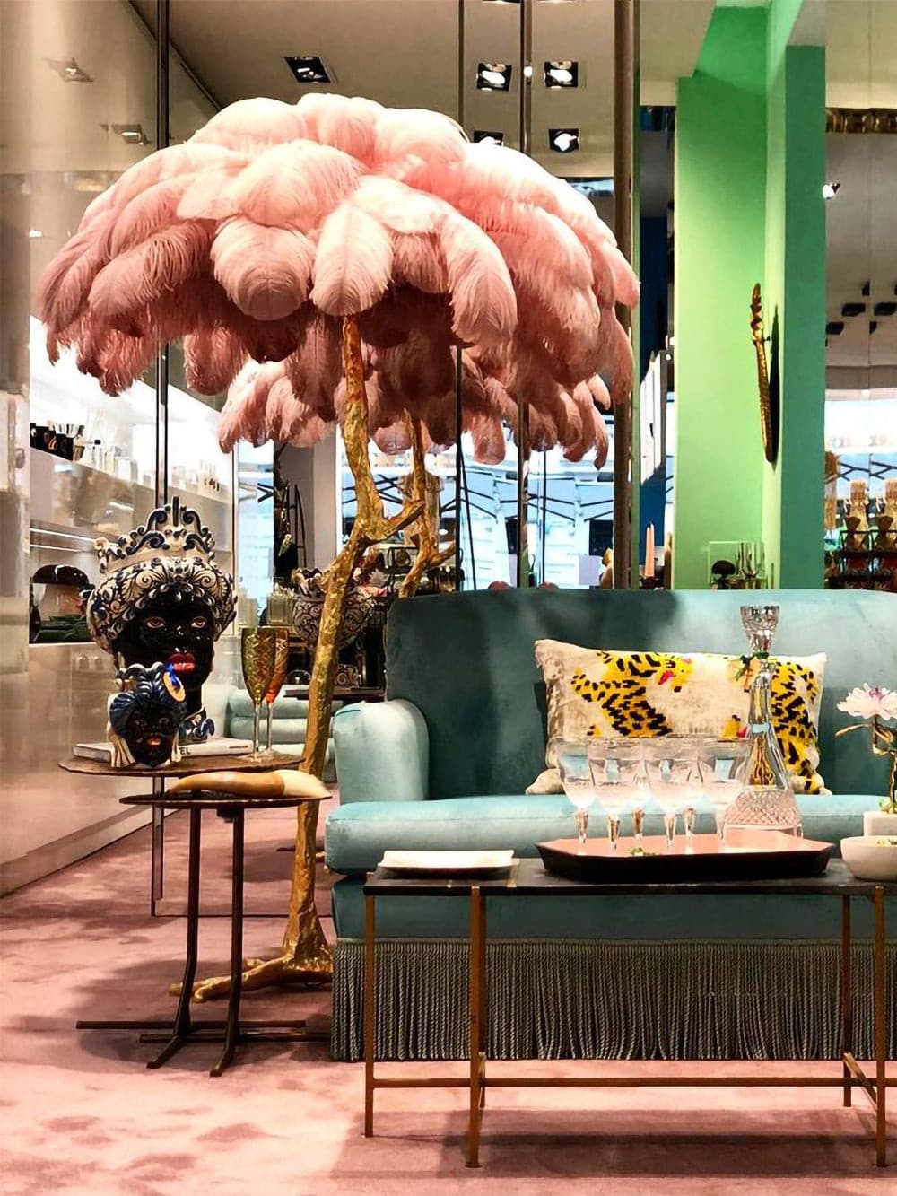 Ostrich Feather Brass Floor Lamp by Bling Lighting Studio