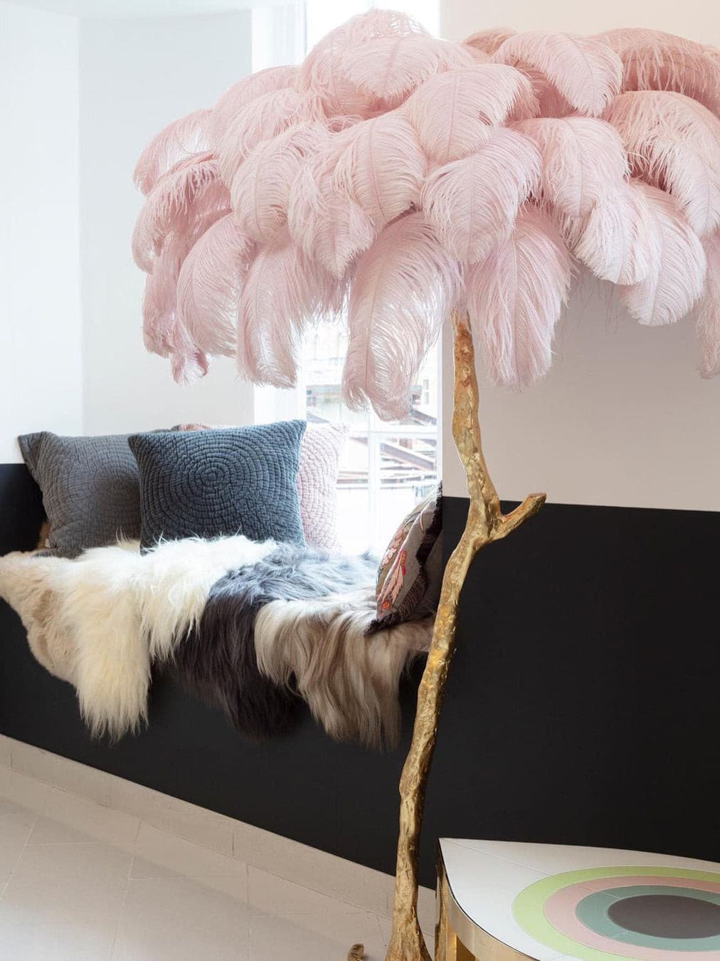 Ostrich Feather Brass Floor Lamp by Bling Lighting Studio