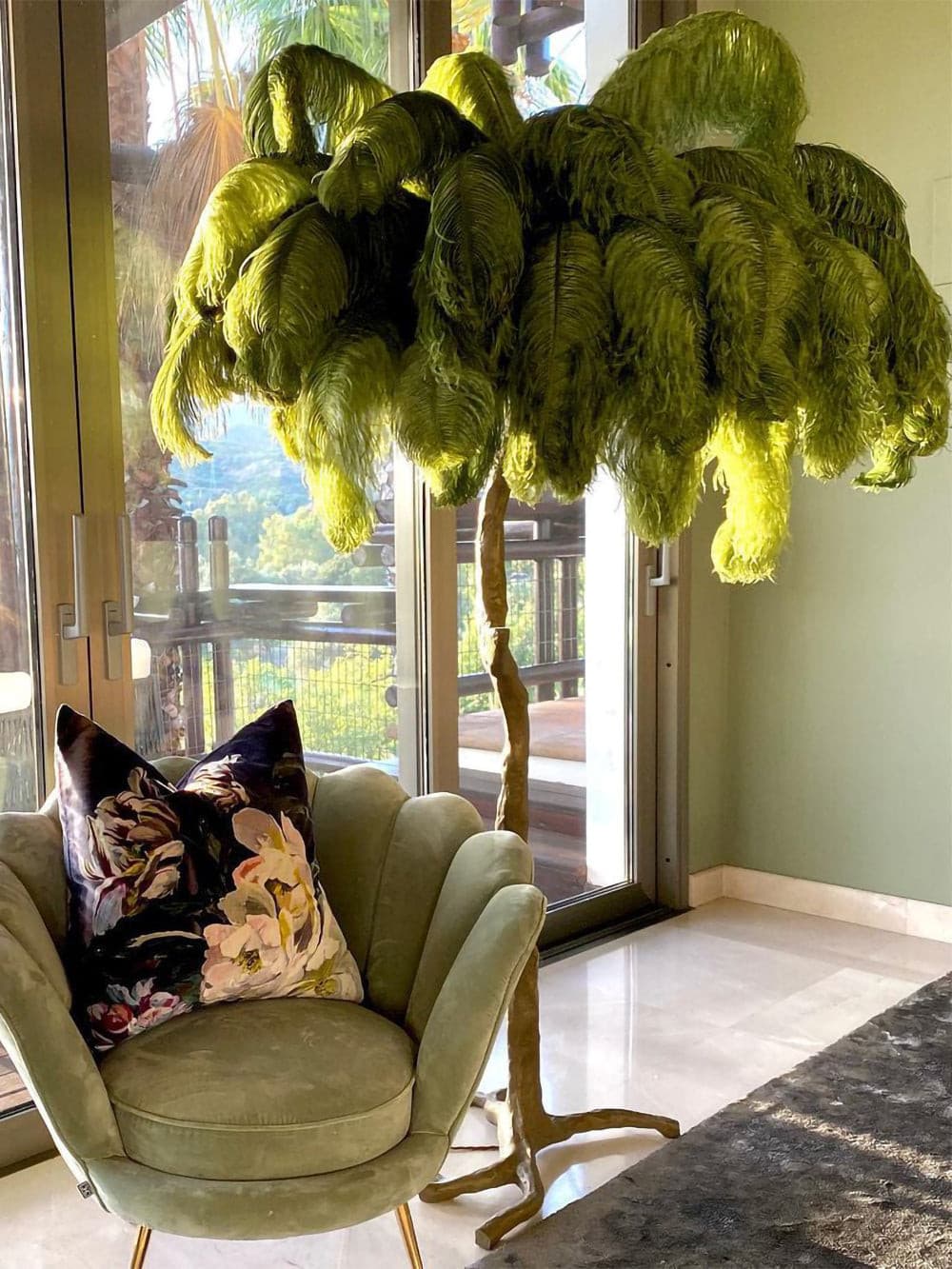 Ostrich Feather Brass Floor Lamp by Bling Lighting Studio