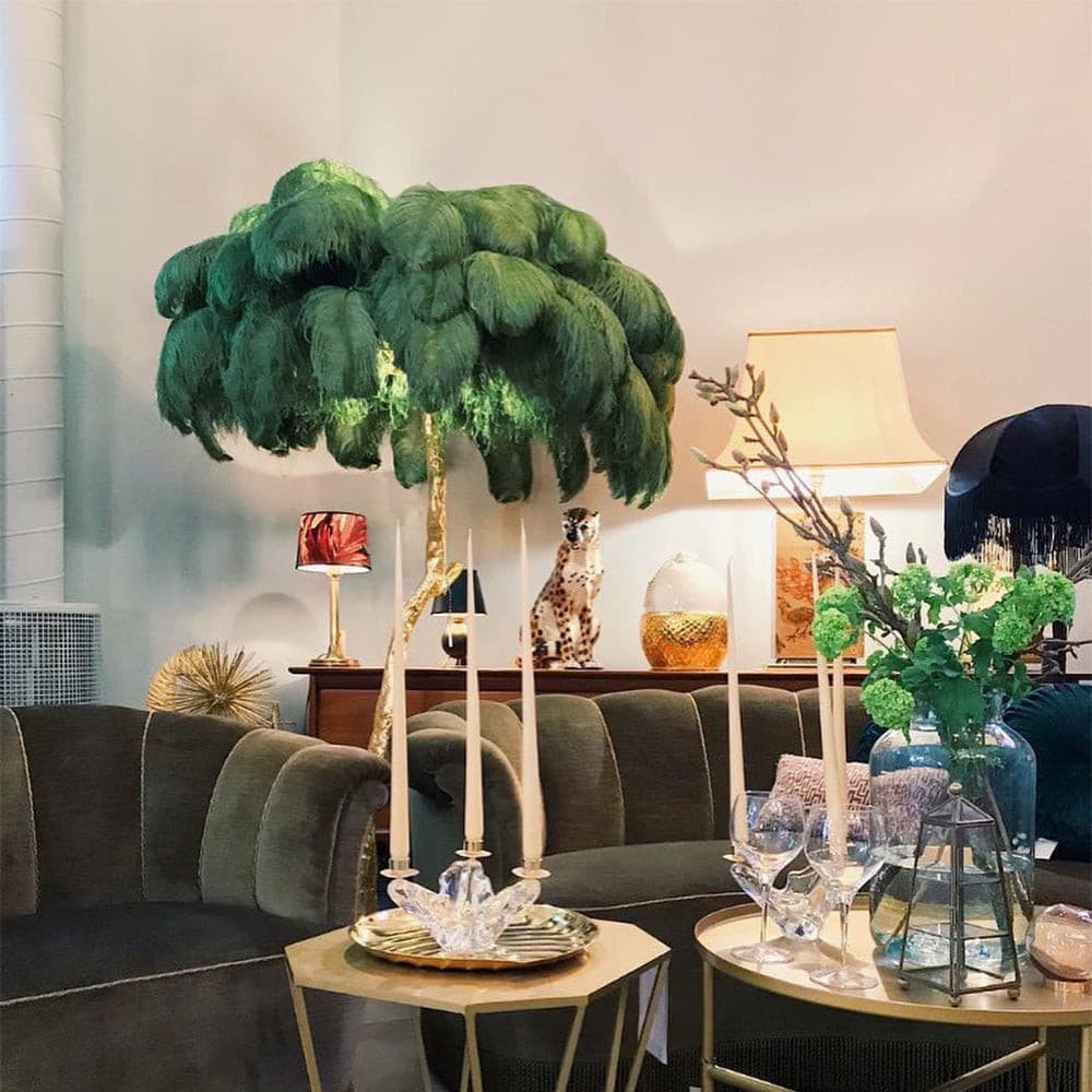 Ostrich Feather Brass Floor Lamp by Bling Lighting Studio