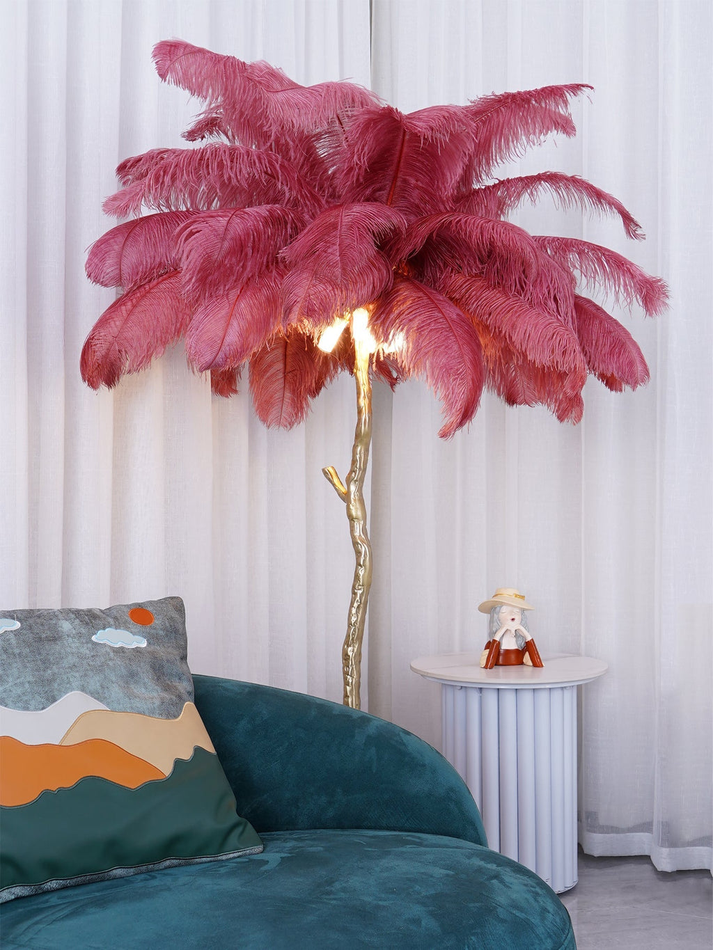 Ostrich Feather Brass Floor Lamp by Bling Lighting Studio