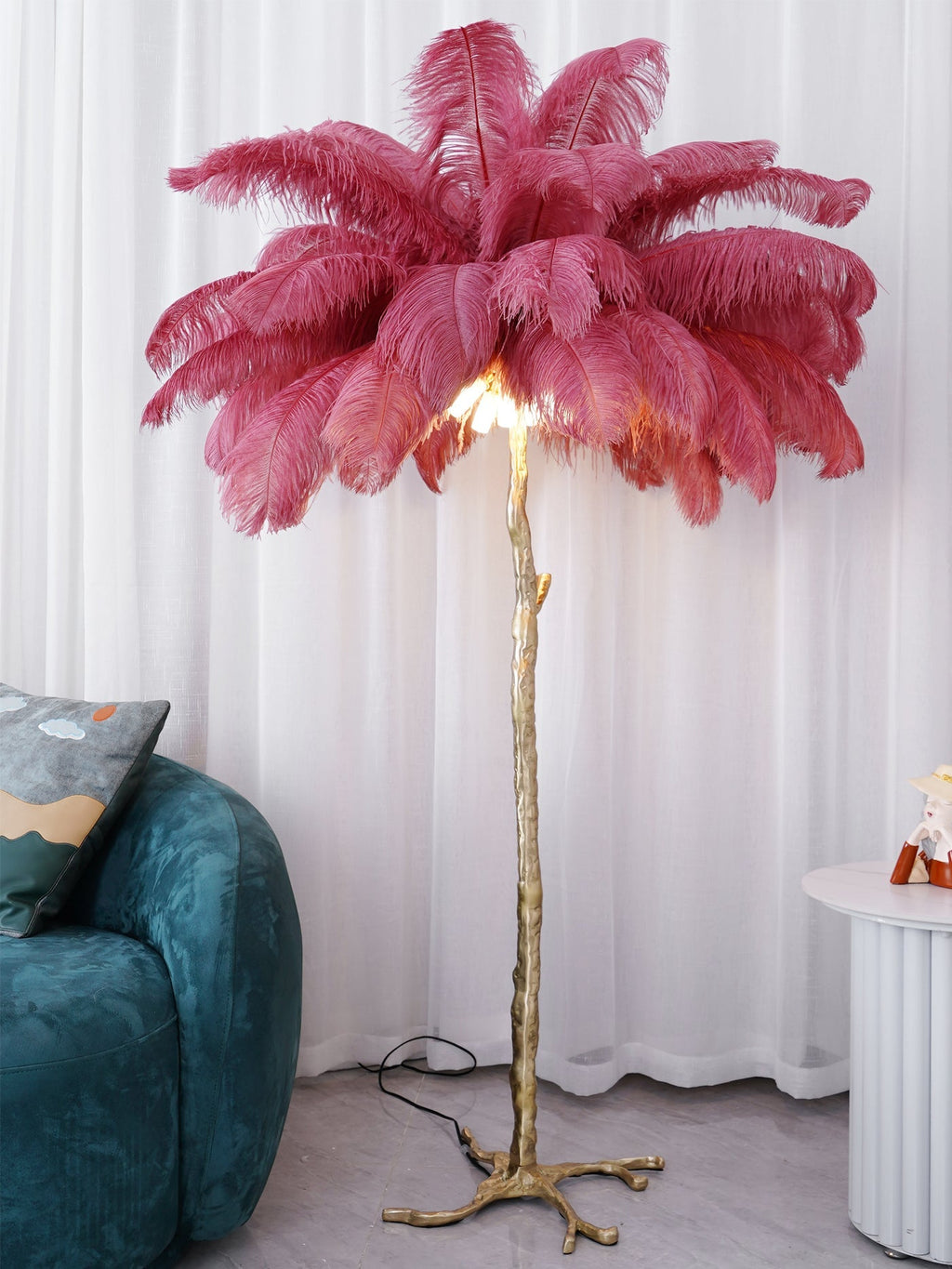 Ostrich Feather Brass Floor Lamp by Bling Lighting Studio