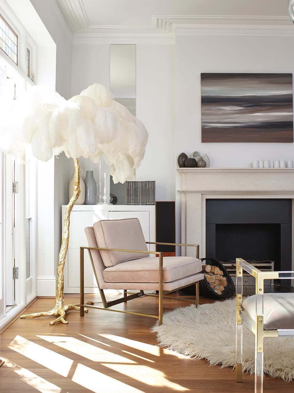 Ostrich Feather Brass Floor Lamp by Bling Lighting Studio