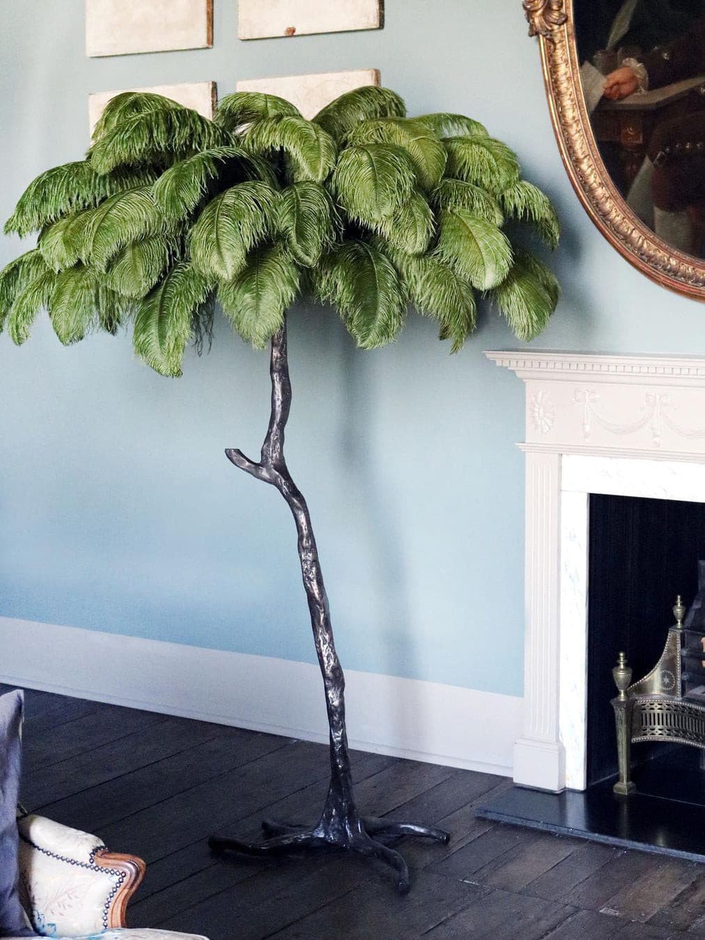 Ostrich Feather Brass Floor Lamp by Bling Lighting Studio