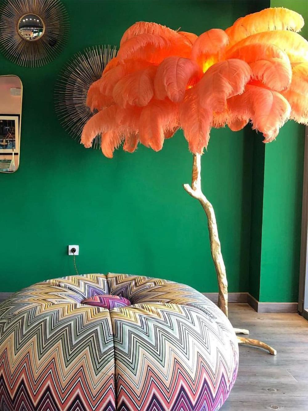 Ostrich Feather Brass Floor Lamp by Bling Lighting Studio