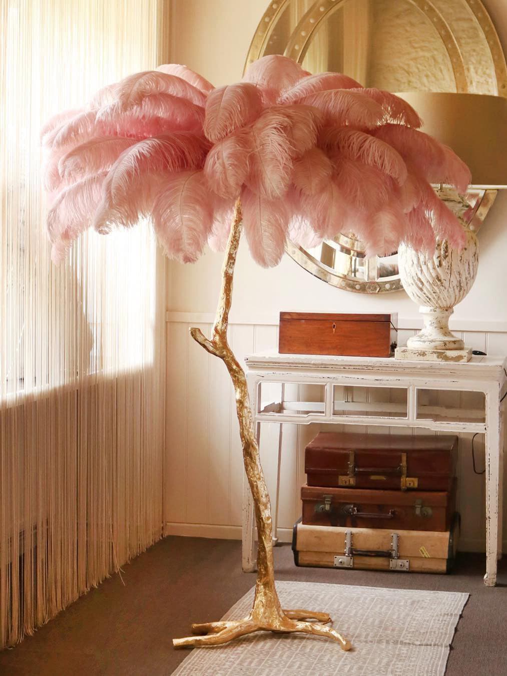 Ostrich Feather Brass Floor Lamp by Bling Lighting Studio