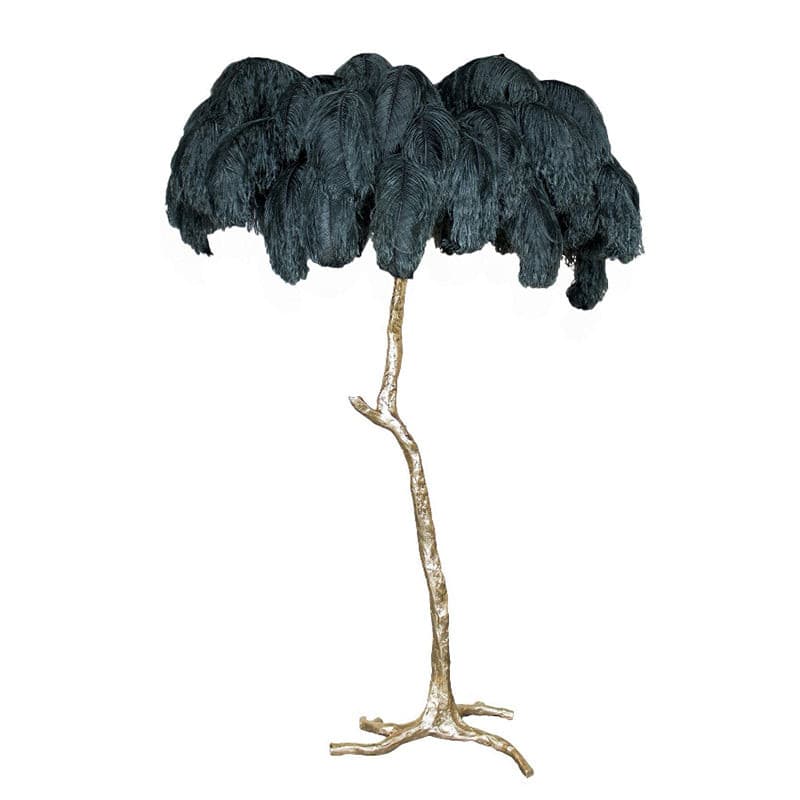 Ostrich Feather Brass Floor Lamp by Bling Lighting Studio