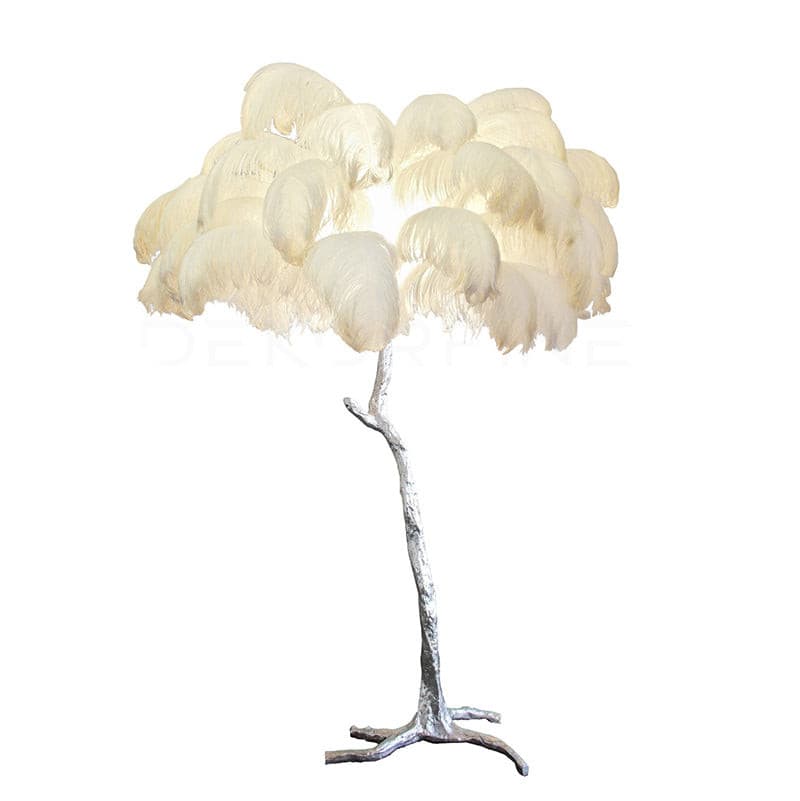 Ostrich Feather Brass Floor Lamp by Bling Lighting Studio