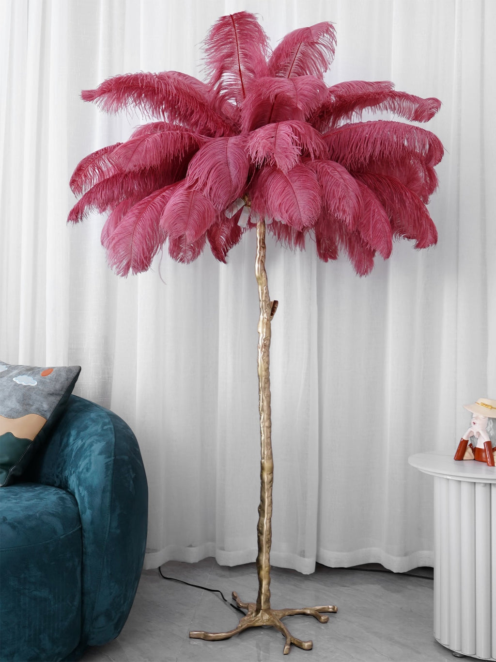 Ostrich Feather Brass Floor Lamp by Bling Lighting Studio