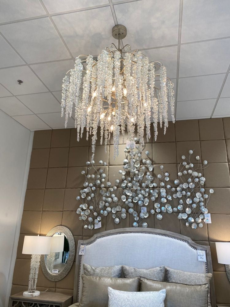 Light Luxury Silver Flower Branch Chandelier with Icicle Details by Bling Lighting Studio