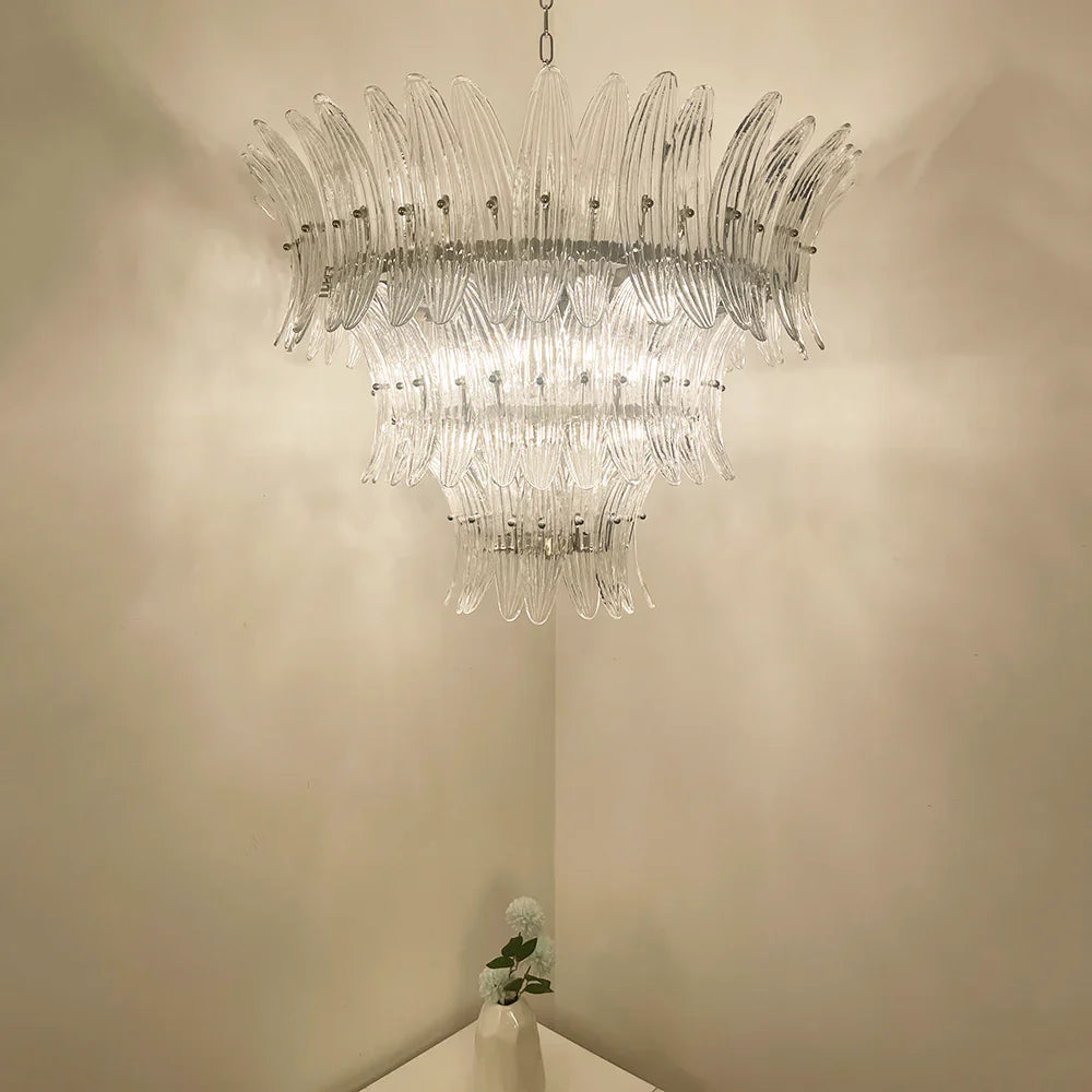 Palm Leaves Murano Transparent Glass Chandelier detail view