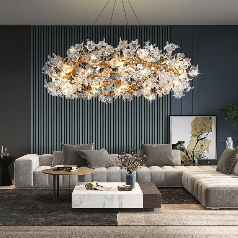 Modern Flower Crystal Round Brass Branch Chandelier by Bling Lighting Studio