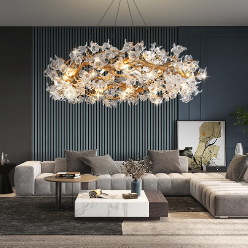 Modern Flower Crystal Round Brass Branch Chandelier by Bling Lighting Studio