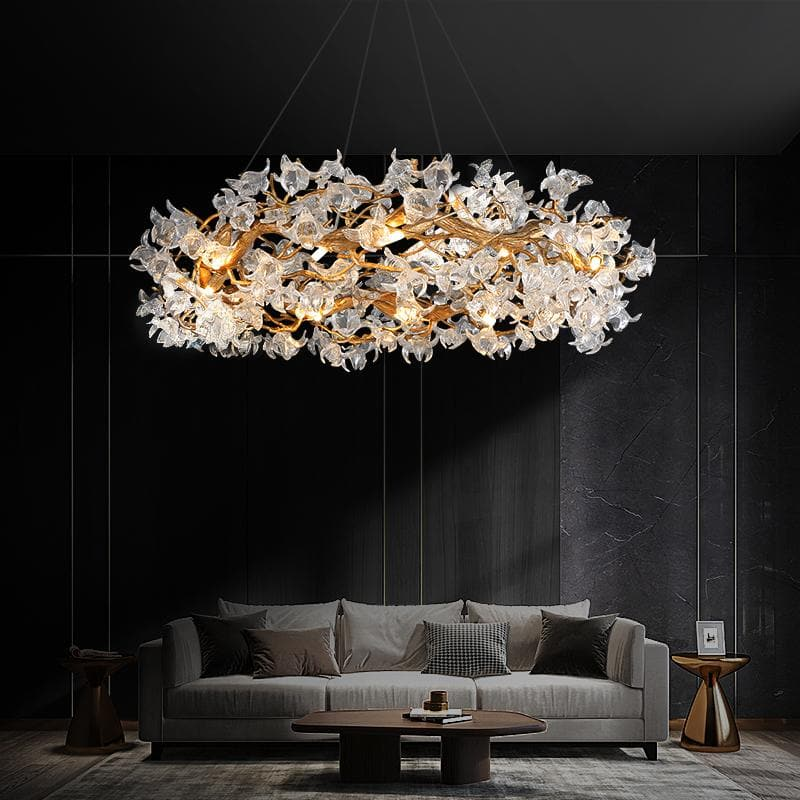 Modern Flower Crystal Round Brass Branch Chandelier by Bling Lighting Studio