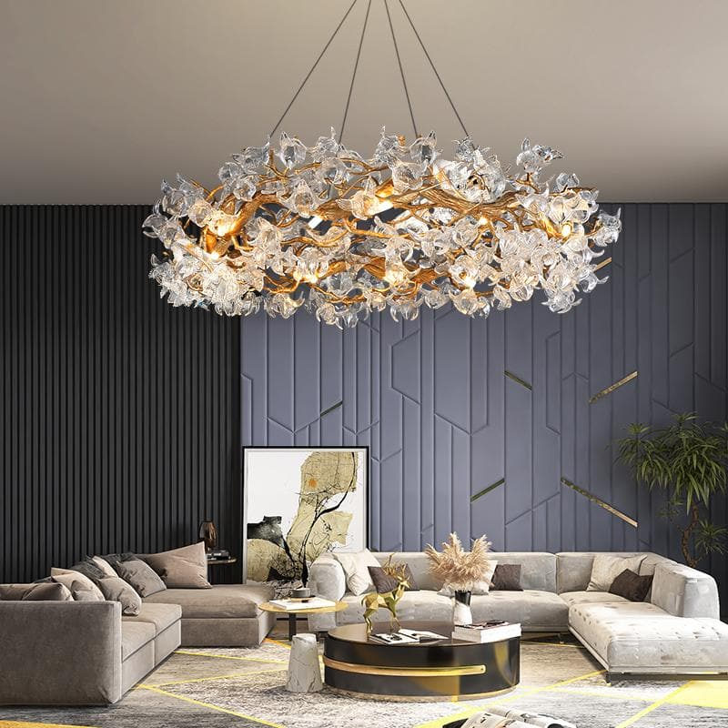 Modern Flower Crystal Round Brass Branch Chandelier by Bling Lighting Studio