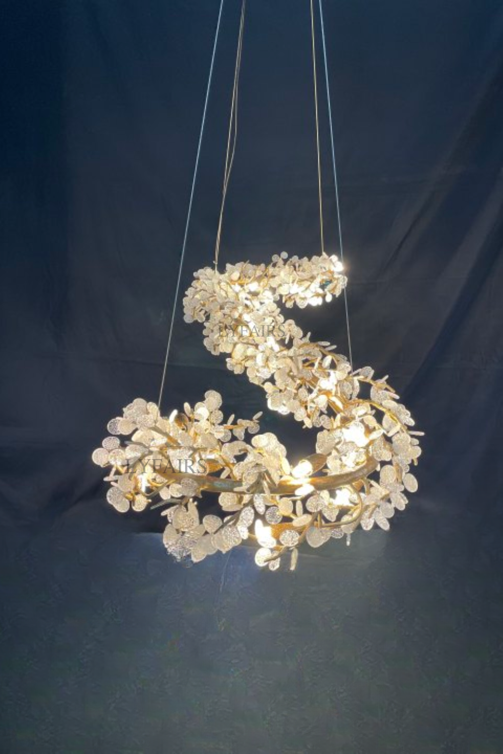 Elegant Brass Branch Chandelier Crystal Leaves Pendant Light For Living/ Bedroom Decor by Bling Lighting Studio